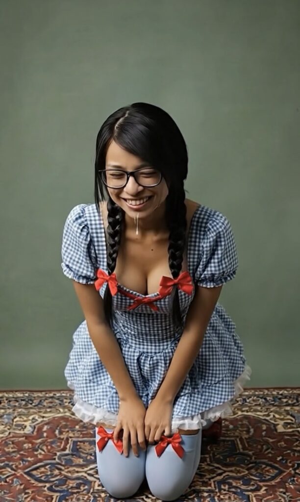 Dorothy cosplay facial Indian woman in braided pigtails