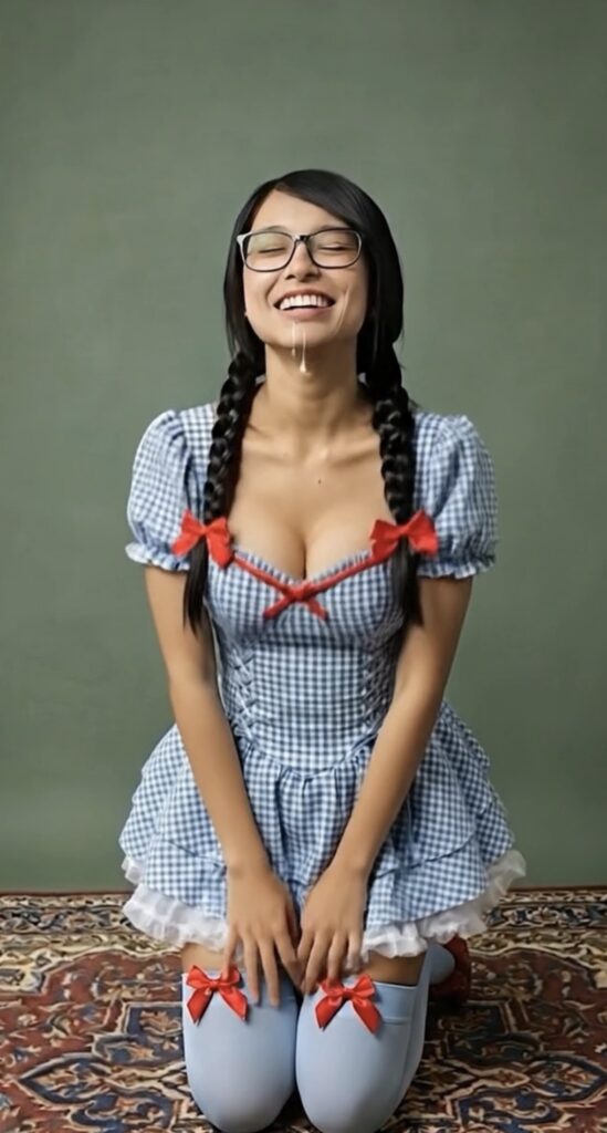 Dorothy cosplay facial Indian woman in braided pigtails